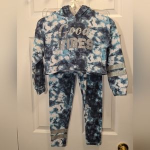 LIMITED TOO Girls Size 8, Blue and White Tie-dye & Silver Sparkle 2 PC Outfit